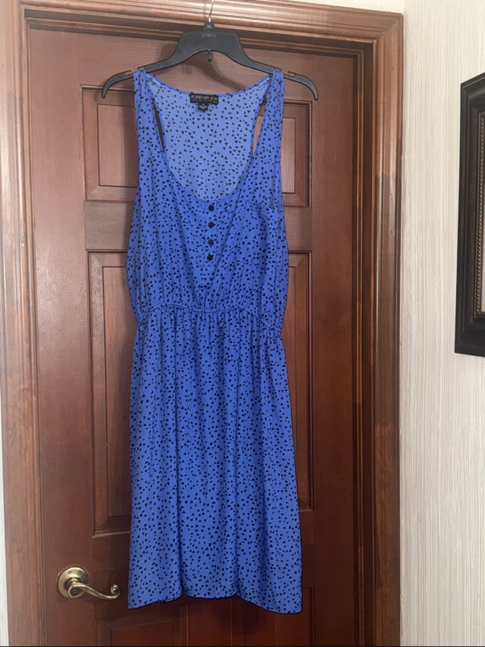 Forever 21 Royal Blue Sleeveless Midi Dress with Black Dot Print
